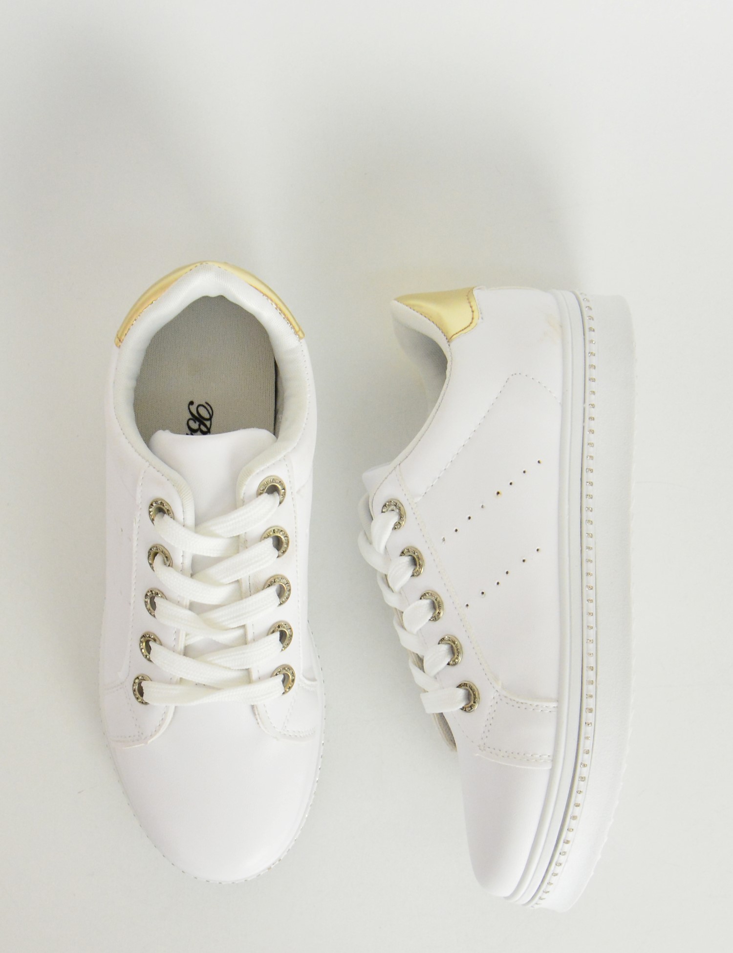 Γυναικεία Sneakers λευκά χρυσό με στρας ασημί GB61W